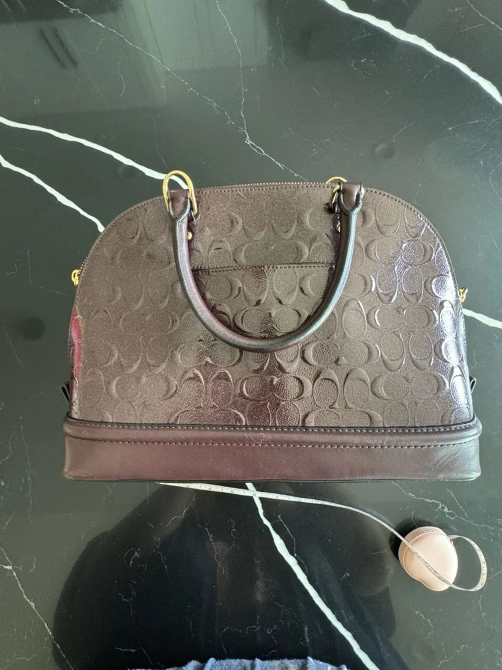 Coach Dark Eggplant Sparkle Embossed Dome Satchel with Gold Hardware‎ Bundle